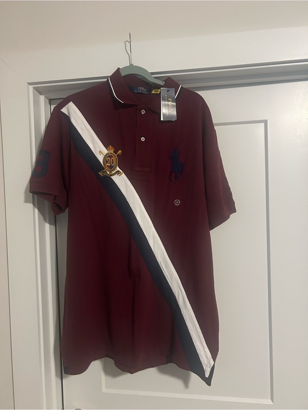 Polo by Ralph Lauren Burgundy Polo with Navy and White Diagonal Stripe